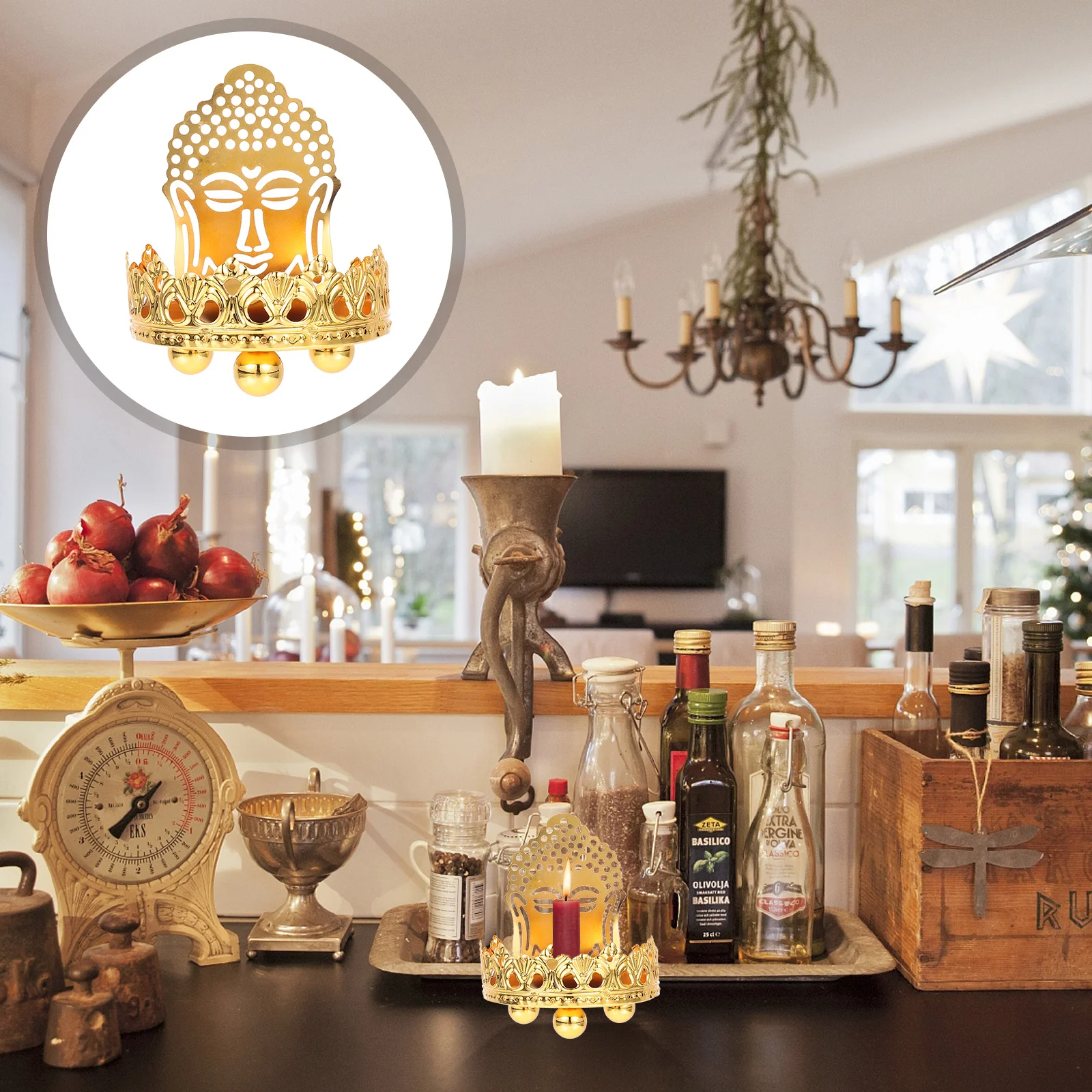 

Buddha Offering Holder Premium Alloy Butter Lamp Base Temple Decorative Religious Stand Gold Finish