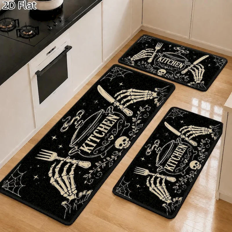 VIKAMA Skeleton Hand Gothic style Kitchen Carpet Entrance Water absorbing Anti slip Carpet Halloween Dark Home Decoration Carpet