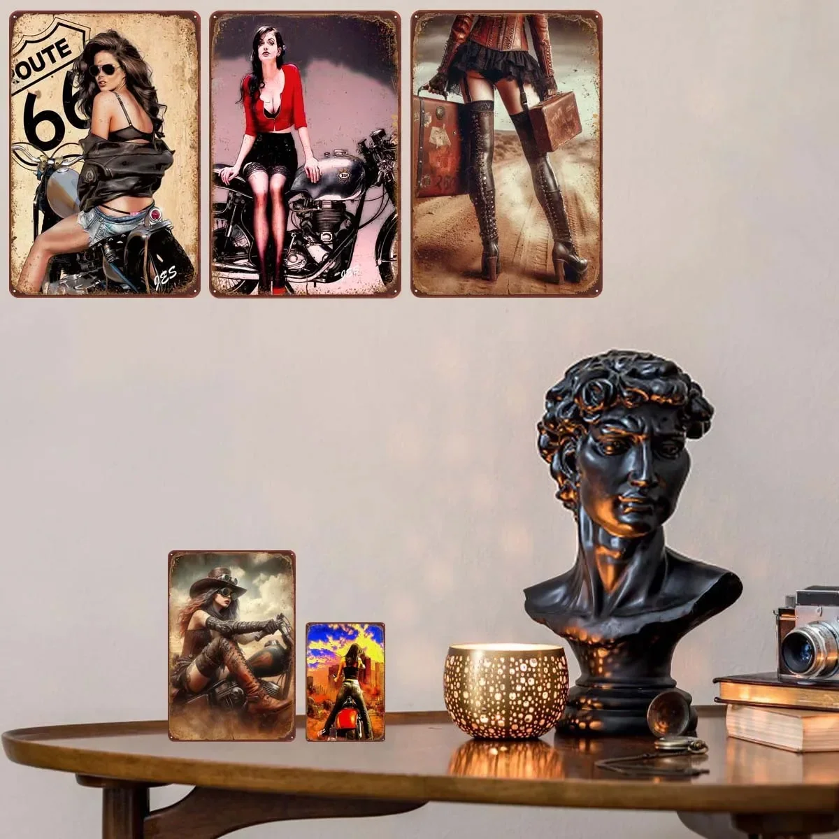 Metal SignsVintage Retro Sexy Biker Girl Vintage Home Decor Items Garage Bar Coffee Bar Decoration Poster Metal Wall Art Mural