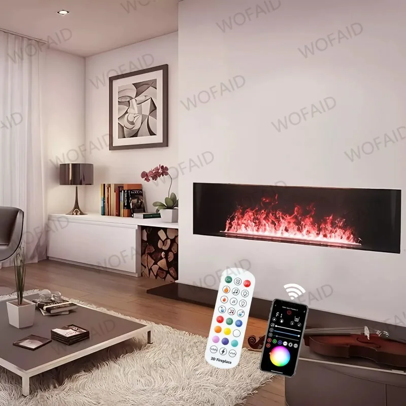 Electric LED Fireplace 3D Flame Water Vapor Steam Fire Place Auto Fill & Drain Fake Flame Fireplace for Living Room Home Decor