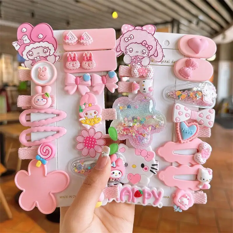 

14pcs Sanrio Kuromi Kawaii Hairclip Headwear For Girls Anime Cartoon Fashion Bow Hairpin Hair Accessories Kids Birthday Gift