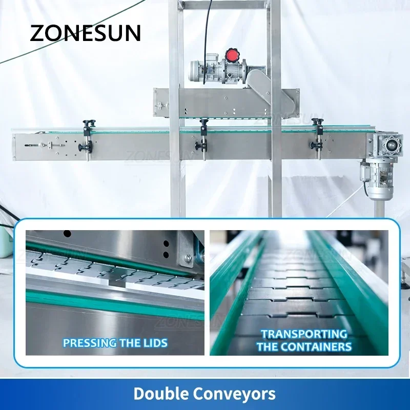 ZONESUN ZS-XG21 Automatic Capping Machine Conveyor Chain Fuel Can Wine Cork Sealing Tea Caddy Jar Bottle Lids Pressing