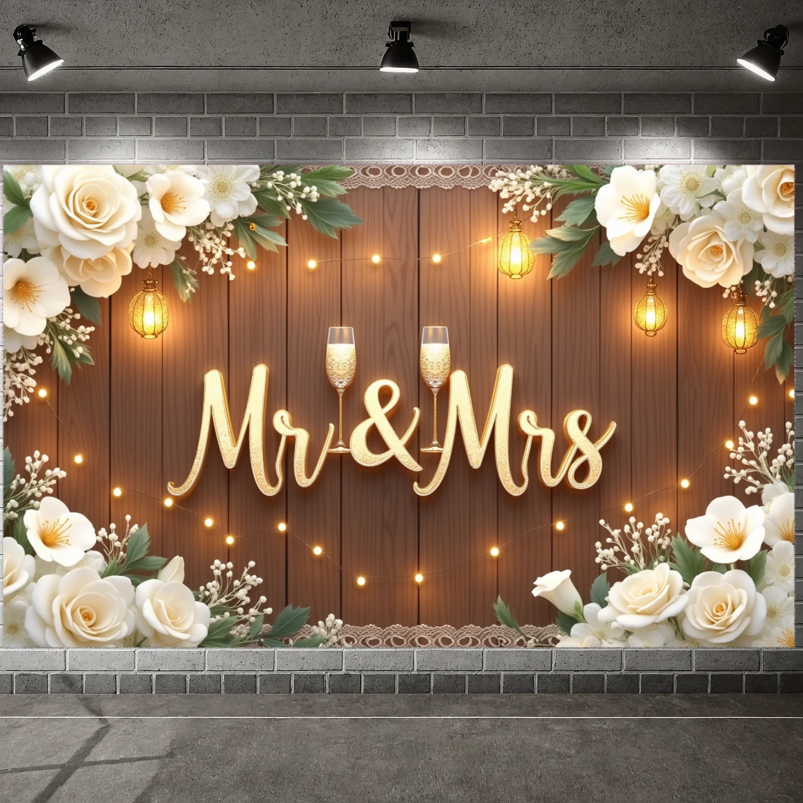 لافتة زفاف بتصميم أنيق للسيد والسيدة إكليل زهور الشمبانيا لحفلات الزفاف والذكرى السنوية للحدث الرومانسي #1