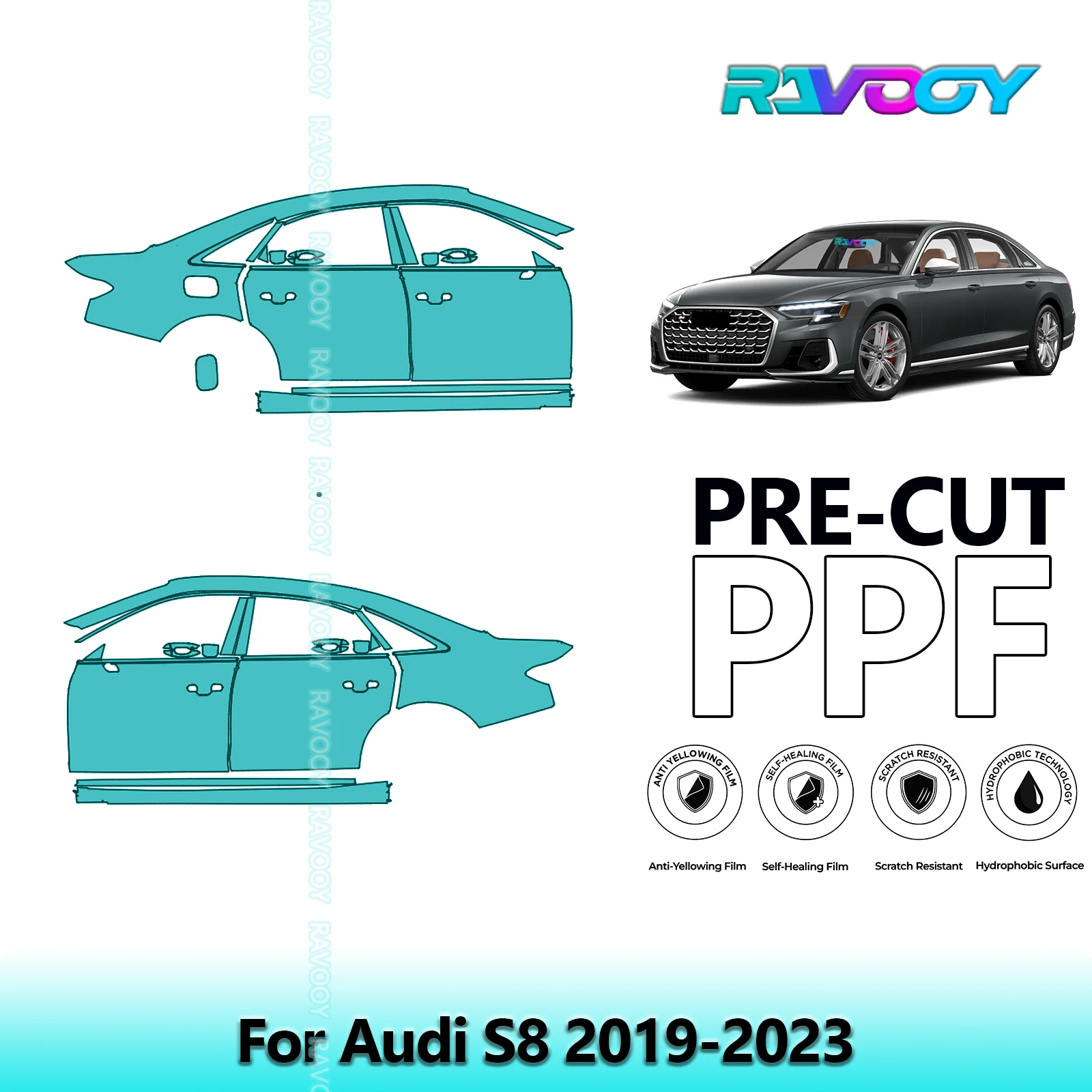 

For Audi S8 2019-2023 8.5mil Clear Matte Pre-Cut PPF Door & A/B Pillar Kit TPU Paint Protection Film Set
