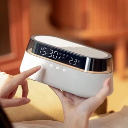 Super Fast wireless charger speakers BT bedside music desk lamp double alarm clock with temperature display FM radio function QI