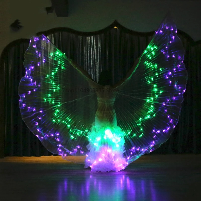 1008 peças leds dança do ventre led asas isis mudar 36 cores diferentes asas de dança do ventre com saco de varas ajustáveis