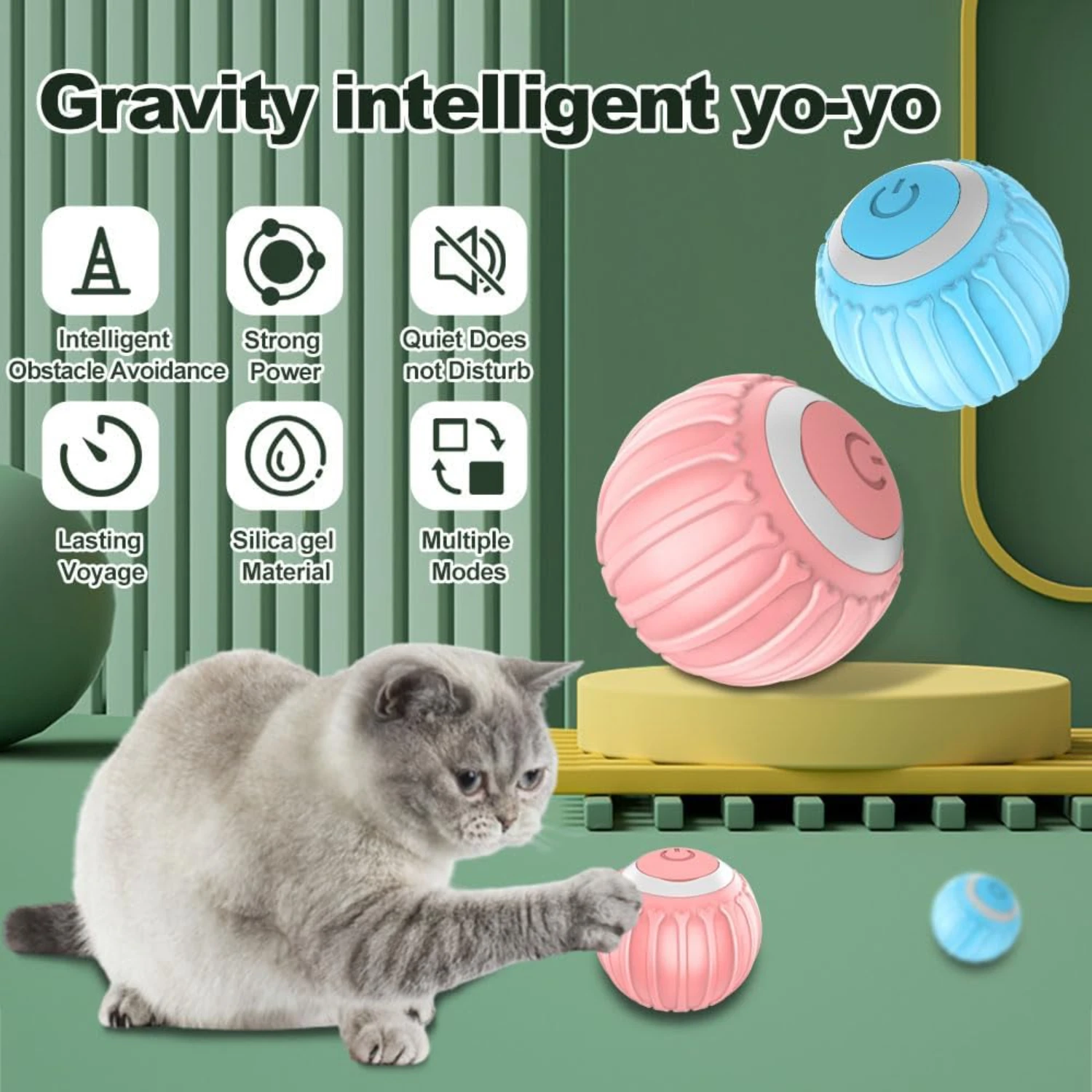 USB Rechargeable Interactive Smart Cat Toy Ball with Light - Automatic Moving Ball for Indoor Playing, Anti-Depression Puzzle Pe