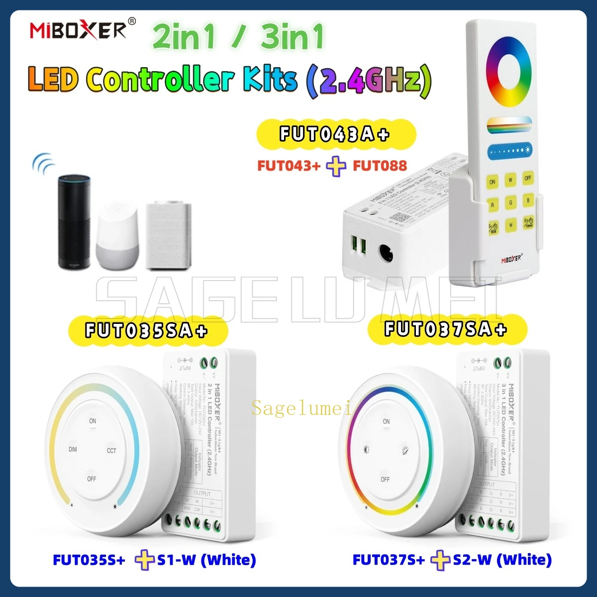 MiBoxer LED Controller Kits (2.4GHz) FUT035SA+ 2in1 Single color/Dual white FUT037SA+ FUT043A+  3in1 RGB/RGBW/RGB+CCT DC12~24V