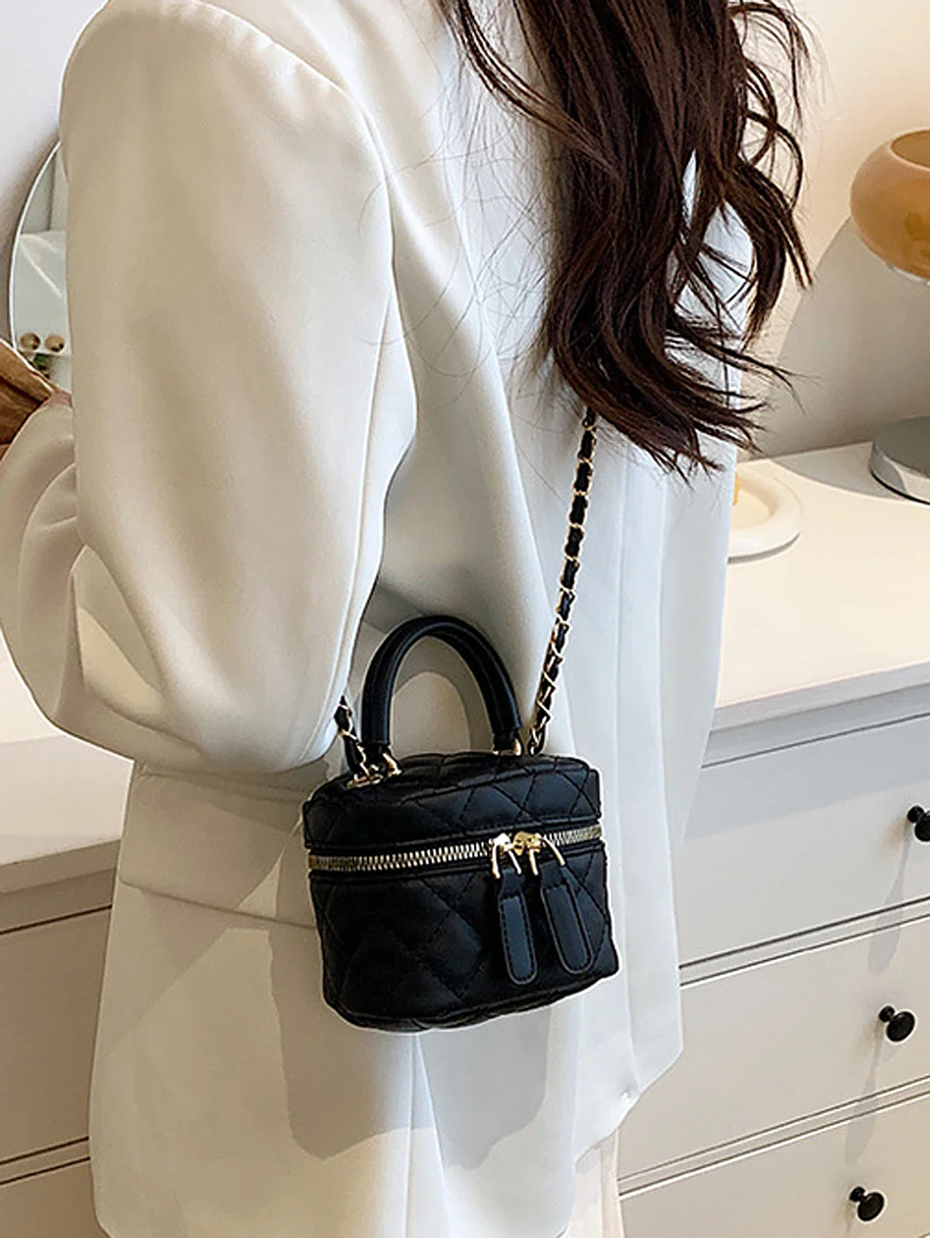 Bolsa de couro PU para mulheres, mini bolsa com cadena e diamante, alta qualidade, moda feminina