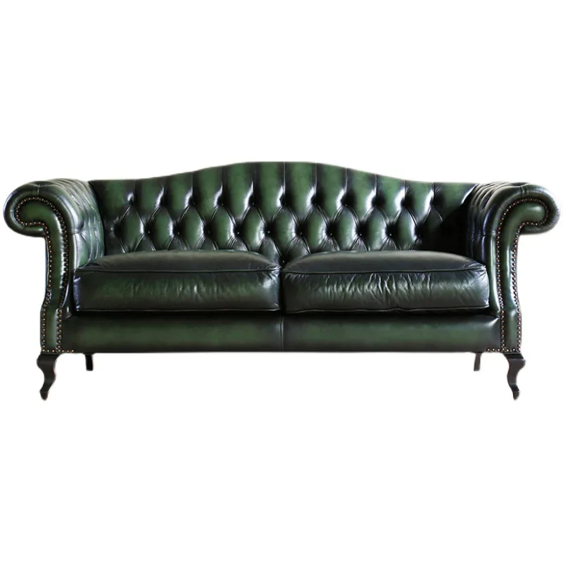 

American leather sofa, retro oil wax leather old, three-person sofa