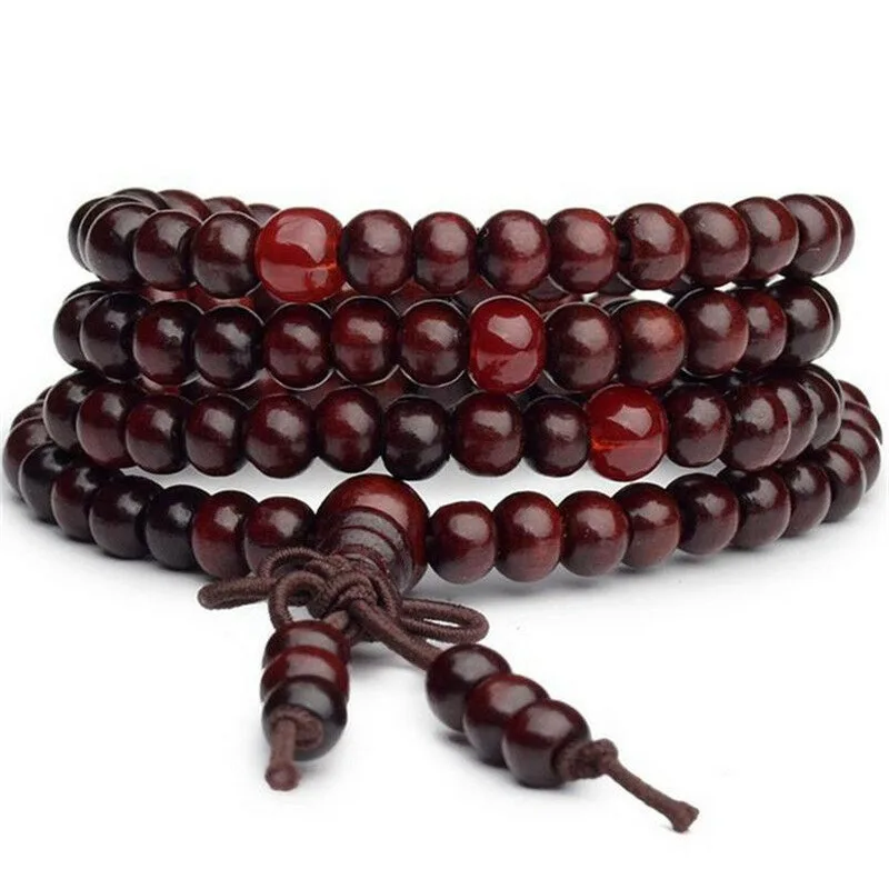 Natural Sandalwood Bracelet Men Buddhist Buddha Meditation Bead Bracelet For Women Prayer 108 Beads Rosary Hanging Decoration