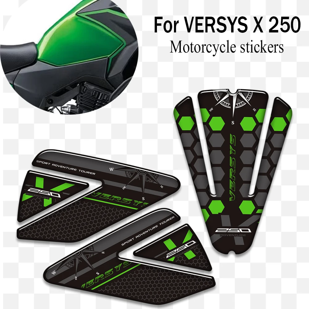 

For Kawasaki VERSYS X 250 250X VERSYS-X Tourer X-250 Motorcycle Stickers Decals Gas Fuel Oil Kit Knee Protector Tank Pad Grips