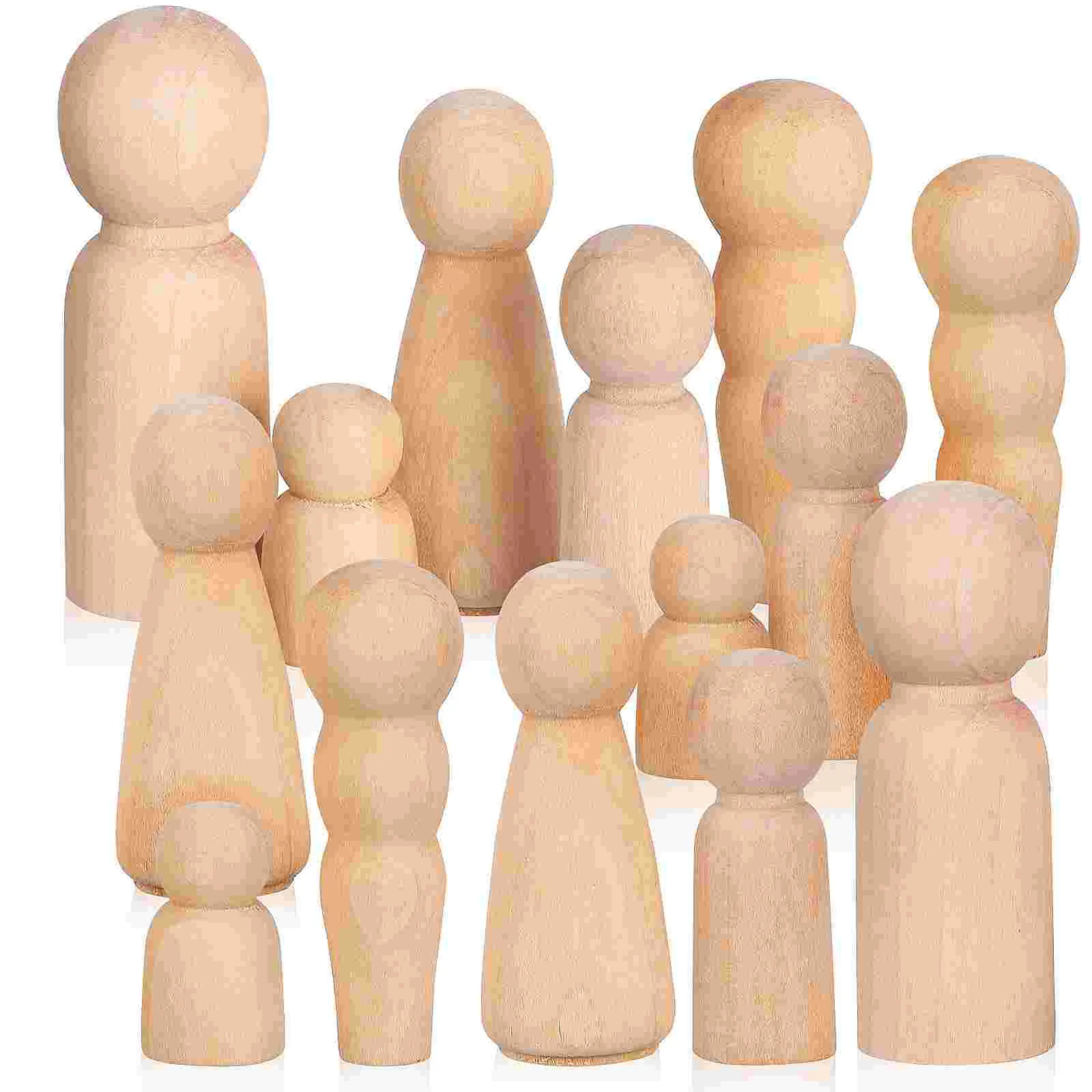 50 Pcs Log Painted Wooden Figure Miniature Unpainted Peg People Unfinished Dolls Graffiti Crafts