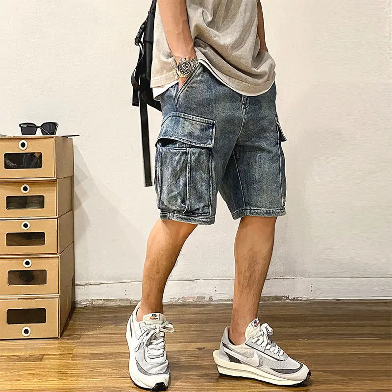 Sesso all'aperto estate cavallo aperto pantaloni erotici Cargo Boyfriend Jeans pantaloncini uomo Vintage Casual Denim Y2k vestiti Streetwear Baggy