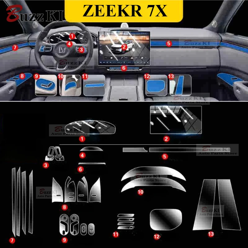 For ZEEKR 7X 2025 2024 Accessories interior film transparent TPU PPF Navigation Gear Panel Center Console Anti-scratch Sticker