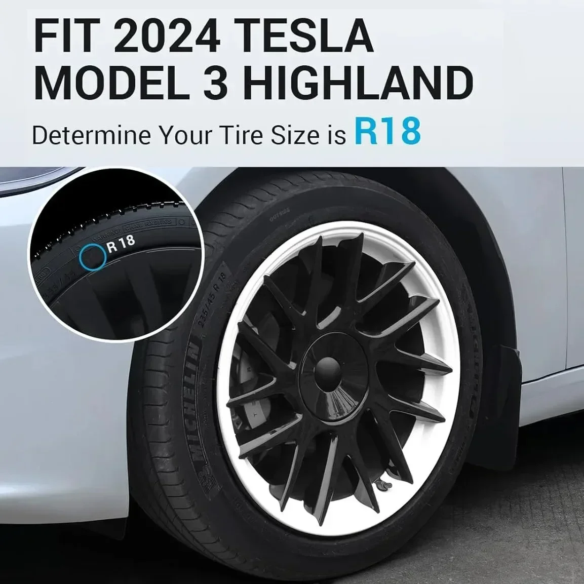 XVIP 18 Inch Wheel Cap New Performance HubCap For Tesla Model3 Highland 2024 Replacement Full Rim Cover Matte Black Glossy White