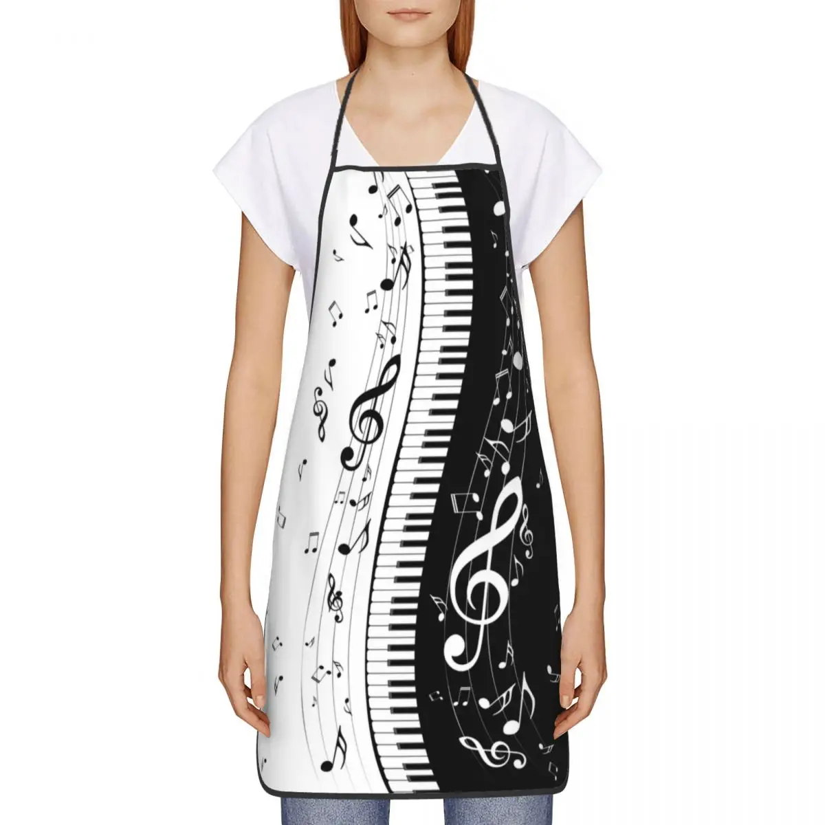 Custom Piano Keys Music Notes Apron Women Men Unisex Bib Kitchen Cooking Tablier Cuisine Chef Painting