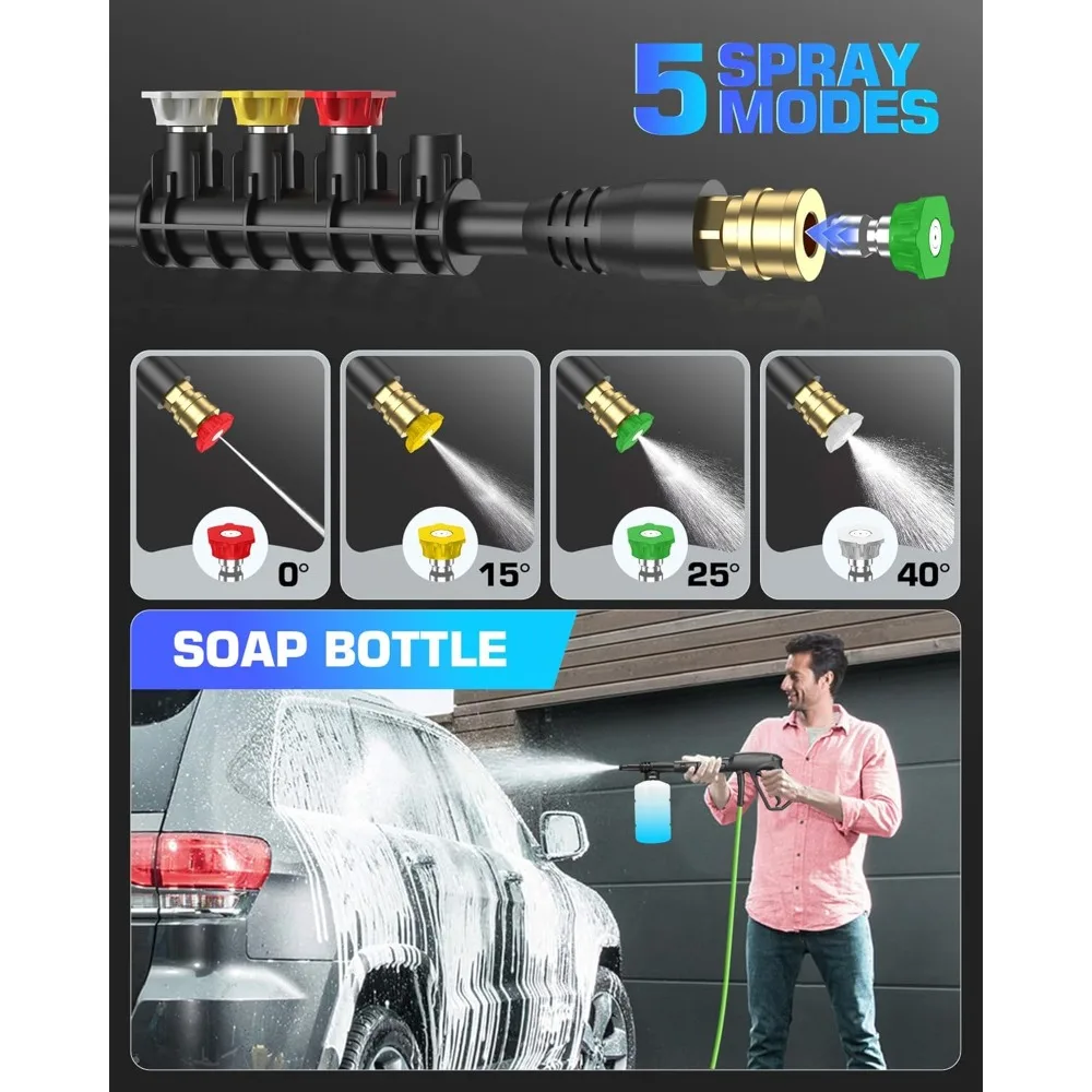 Portable Power Cleaner with 4 QC Nozzles and Soap Bottle, Cleaner Machine for Cars/Home/Driveways/Patios/Decks