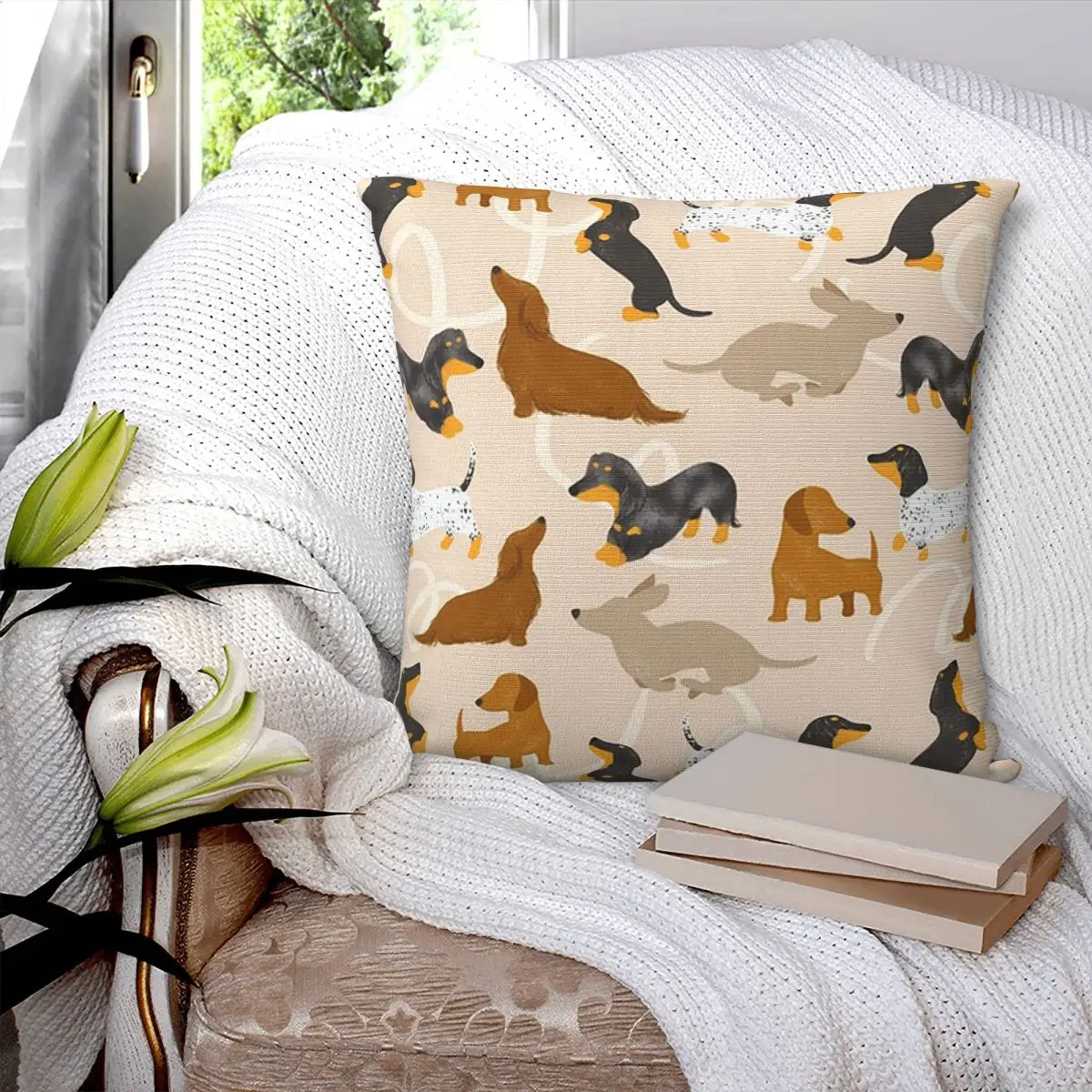 Sausage Dog Dachshund Cute Square Pillowcase Cushion Cover Pillow Case Throw Pillow Cover for Home Bedroom Car