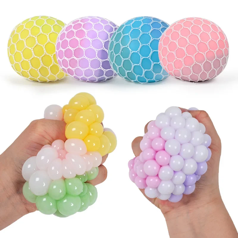 7CM Large Size Hand Squeezed Tri Color Flour Grape Tennis Ball Decompression Toy TPR Sticky Slow Rebound Adult Pressure Ball