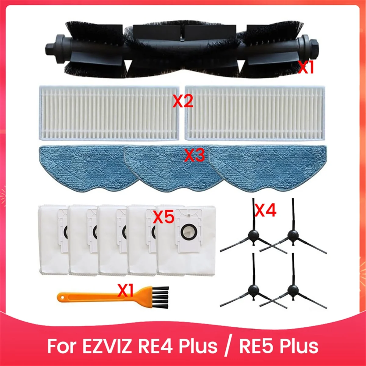 Pi�ces d'aspirateur robot pour EZVIZ, brosse lat�rale principale, filtre HEPA, vadrouille, gril, sacs � poussi�re, RE4 Plus, RE5 Plus