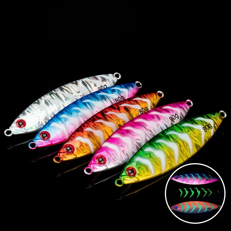 

2pcs 80g100g120g Slow Sinking Metal Jig Long Casting Slow Sinking FallJigs Saltwater Deepsea Sardine Slider Jigging Fishing Lure