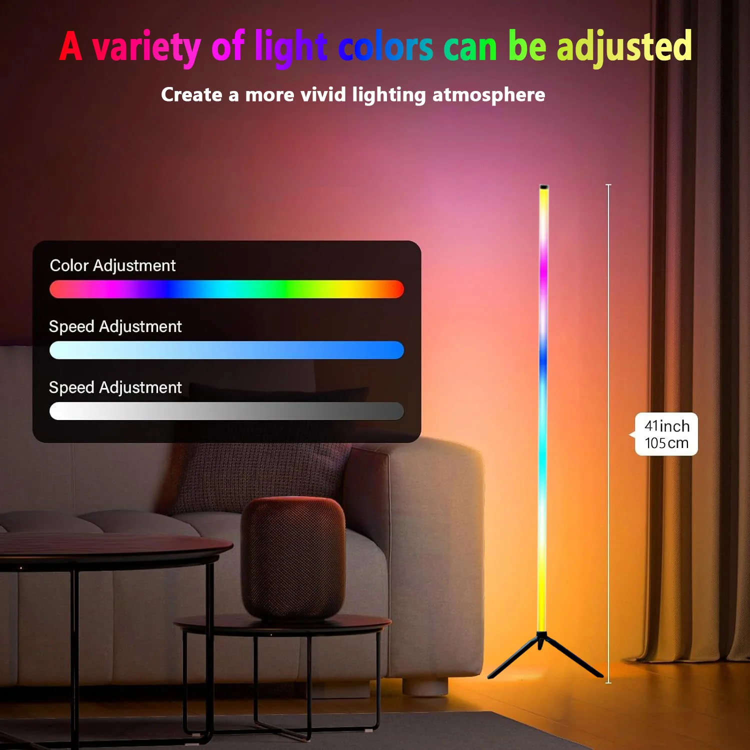 RGB IC โคมไฟตั้งพื้น LED โคมไฟตั้งพื้นเข้ามุมสําหรับคู่รักห้องนอนแสงโดยรอบสไตล์โบลิเวียนเปลี่ยนสีหรี่แสงได้นุ่ม L