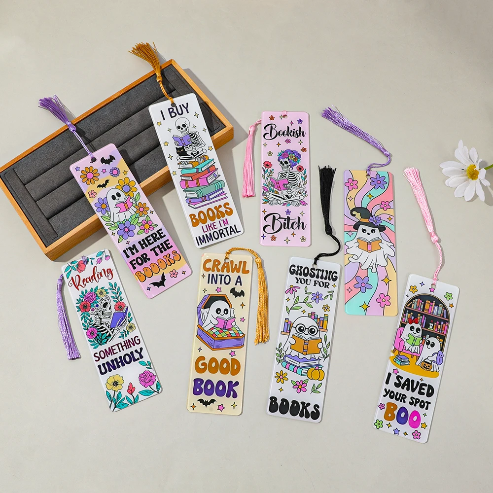 

Halloween Acrylic Bookmarks Reading Skeletons Reading Spooky Readers Reading Accessories Halloween Gifts for Women
