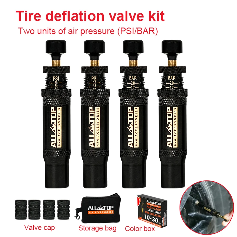 

Auto Tire Automatic Pressure Relief Valve 10-30PSI Adjustable Automatic Stop Tire Relief Valve Kit, Off-road Desert Tire Pressur