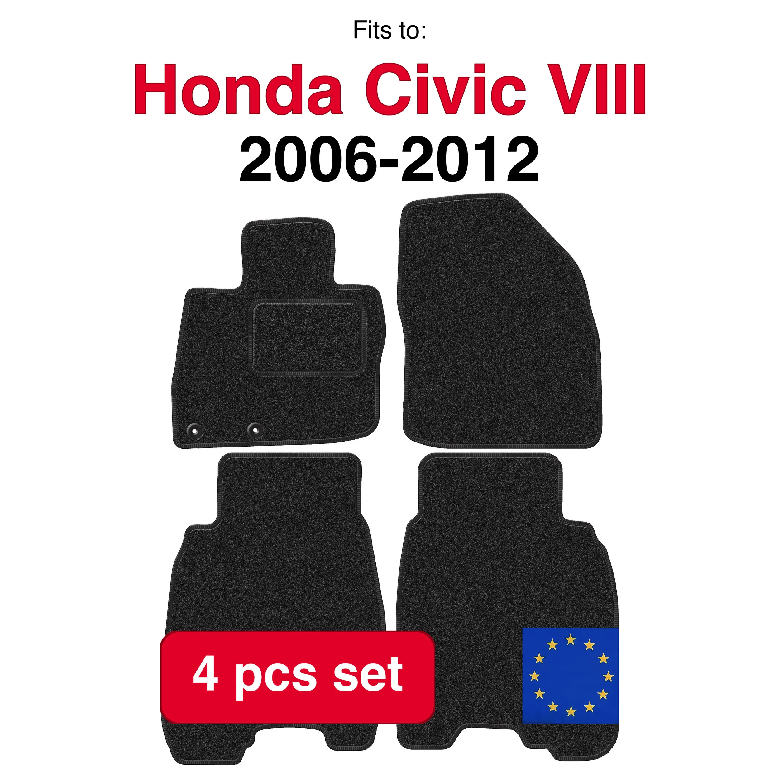 Image of ANTHRA Velours-Automatten für Honda Civic VIII Schrägheck (2006-2012) – Anthrazit (4 Stück), passgenaues Automattenset
