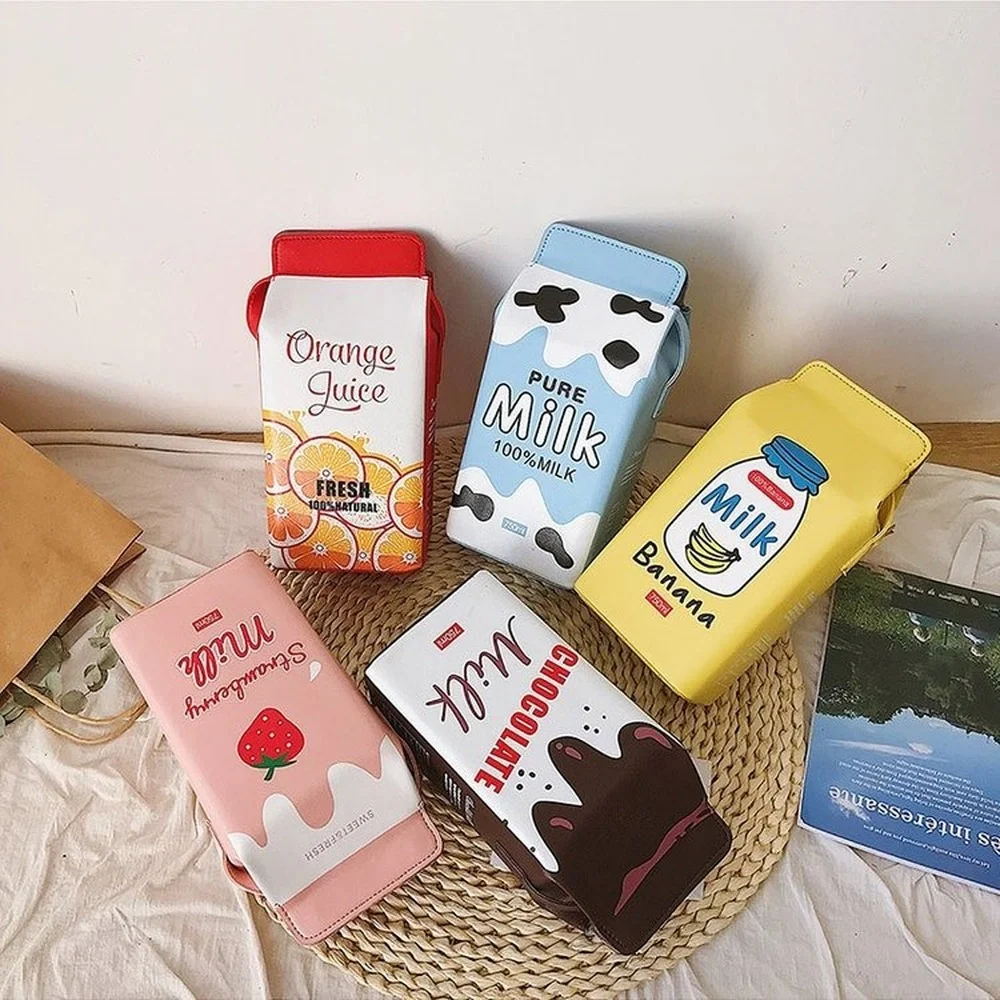 Cute Milk Box Women Shoulder Bag Designer Drink Cartoon Printing Crossbody Bags For Women 1 Harajuku Small Coin Purses Girls