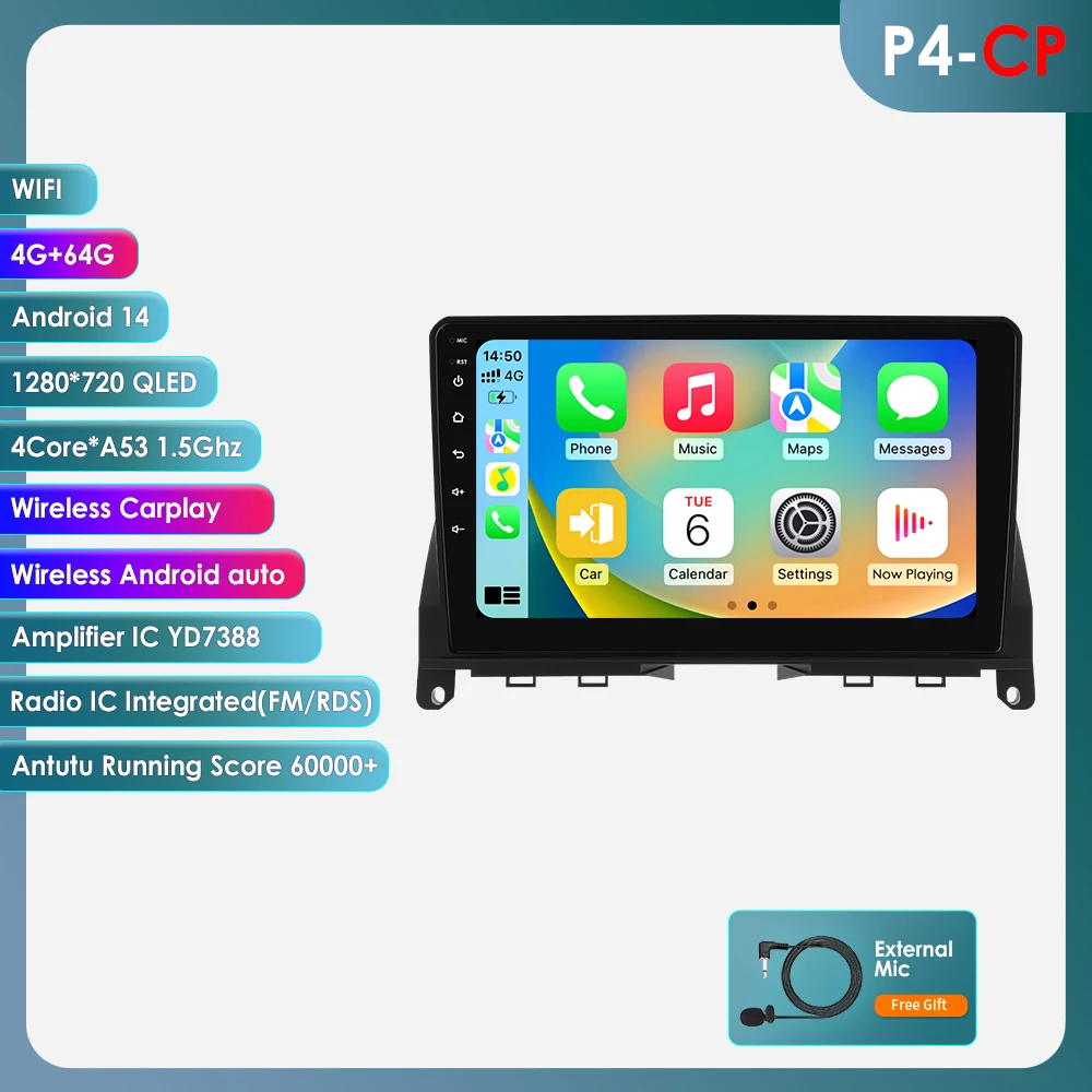 Autoradio Multimedia Video Player für Mercedes Benz C Klasse W204 S204 2007–2010 GPS Carplay Android Auto 4G von Snapdragon 6115