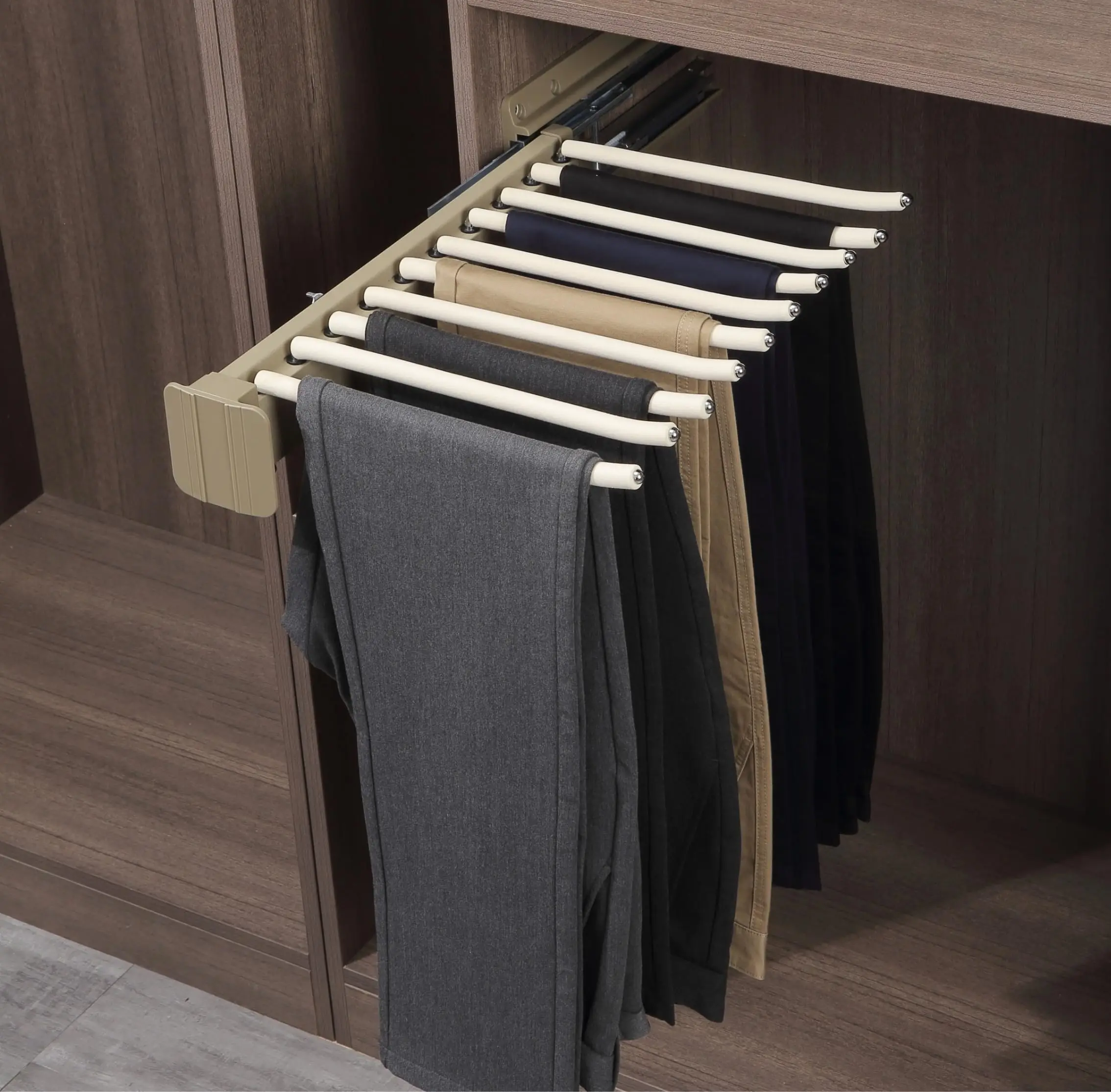 

Extendable Pull Out Pants Clothes Hanger Rail Rack – Telescopic Trouser and Coat Holder | Space-Saving Stainless Steel 10-Arm