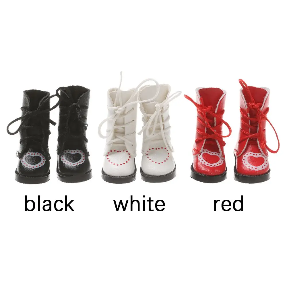 1Pair PU Leather Heart Bandage Mini Shoes Boots Children Toys Birthday Gifts  For 1/6 Doll Toy Accessories