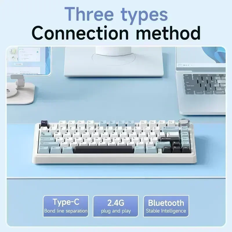 AULA F75 Customized mechanical keyboard Gasket structure Full key hot swappable Wireless the third mock examination Bluetooth