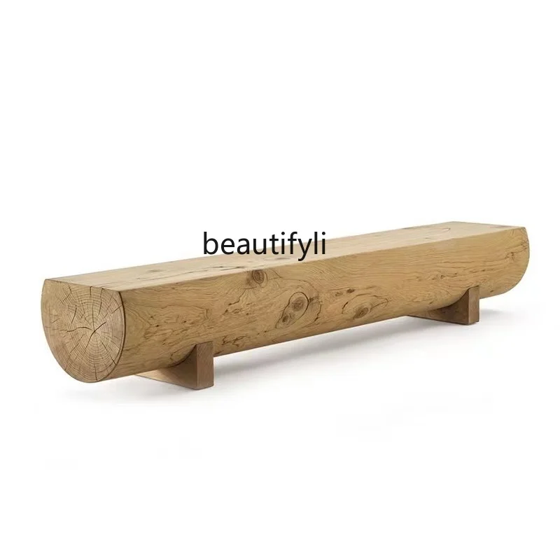 Nordic Solid Wood Bench Vintage Log a Block of Wood Or Stone Hotel Homestay Rest Bench Entrance Casual Chair