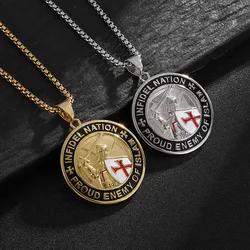 New Onlysda Cool Men's Pendant Stainless Steel Red Armor Shield Knight Templar Crusader Cross Necklace Punk Jewelry