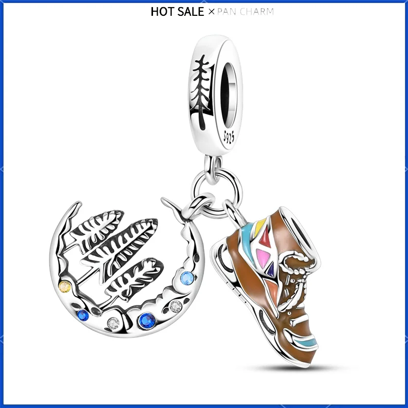 

925 sterling silver hiking shoes moon forest pendant, suitable for original women's bracelets Diy jewelry gifts