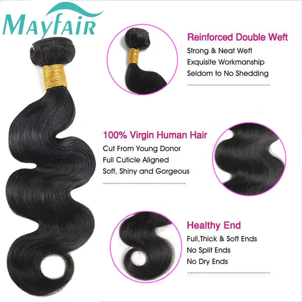 Body Wave Human Hair 3 Bundles 100% Unprocessed Brazilian Hair Bundles Deals Human Hair Extensions For Natural Black Color 12A