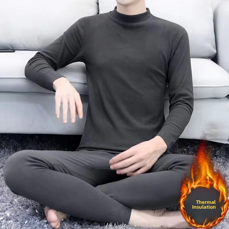 

Double-Sided German Velvet Warmth Self-Heating Half-High Collar Men's Autumn Winter Thermal Underwear Set Large Size Anti-Cold