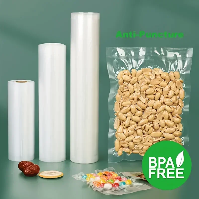 Set of 5 Multi-Size Vacuum Seal Rolls, BPA-Free Durable Food Storage Bags, Puncture Resistant Design, No Electricity Required