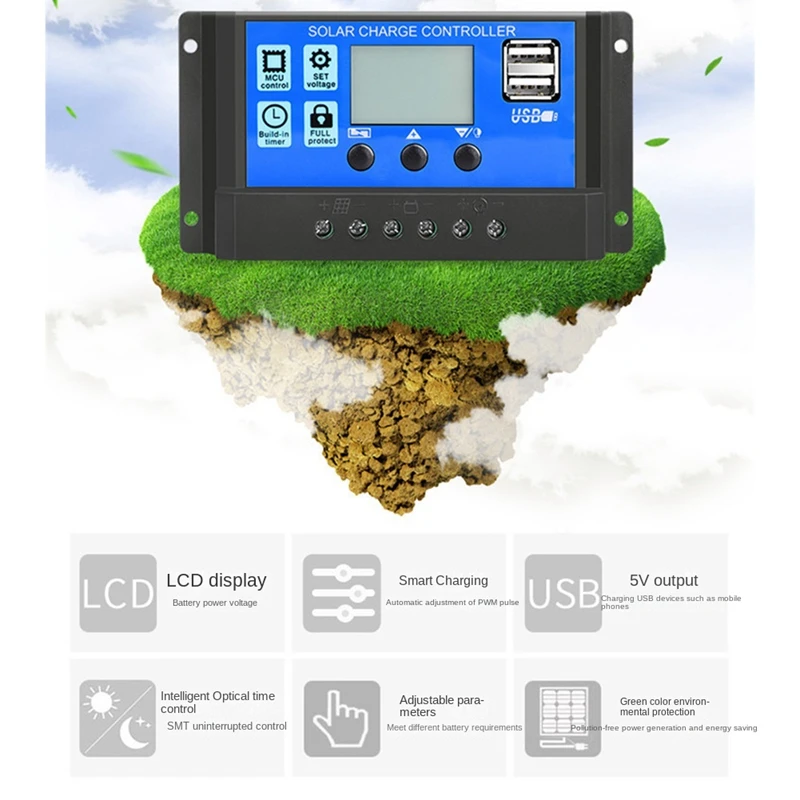 Kit completo de Panel Solar, inversor de onda sinusoidal modificada de 6000W, pantalla LCD, USB Dual, DC12V a con controlador Solar 30A