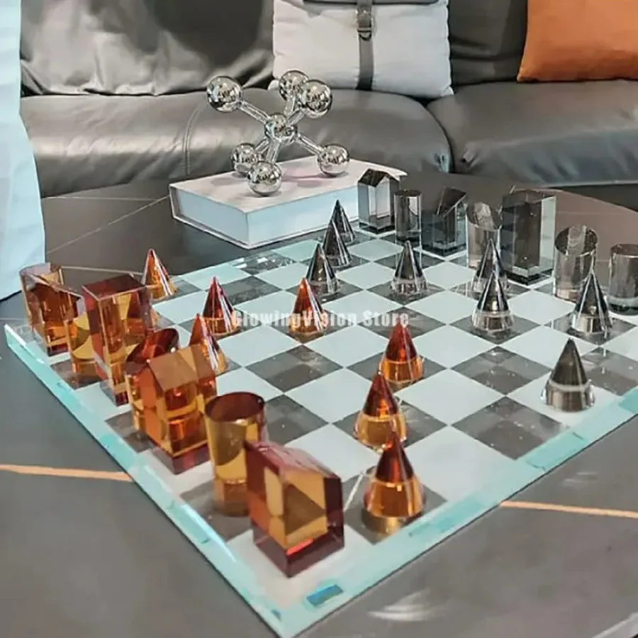 Desktop Decor Hand Stainless Steel Made Wooden Craft X O Chessboard Luxury Tic Tac Toe Chess Board Game Handicraft Art European