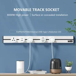 Power Track Socket EU/FR/Italy/Israeli USB Type-C Round Romovable Adapter Home Kitchen Wall Mounted Universal Electrical Outlet