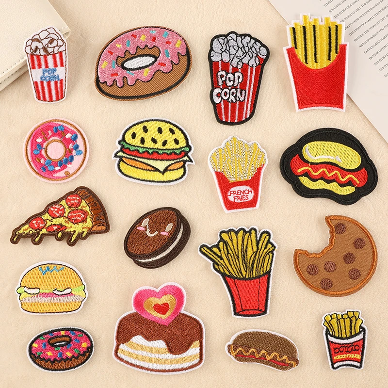 Hamburg Fries Cake Cute Foods Patches for Clothing, Cloth Sticker, Embroid, Garment Accessories, DIY Logo, Iron-on, Sewing