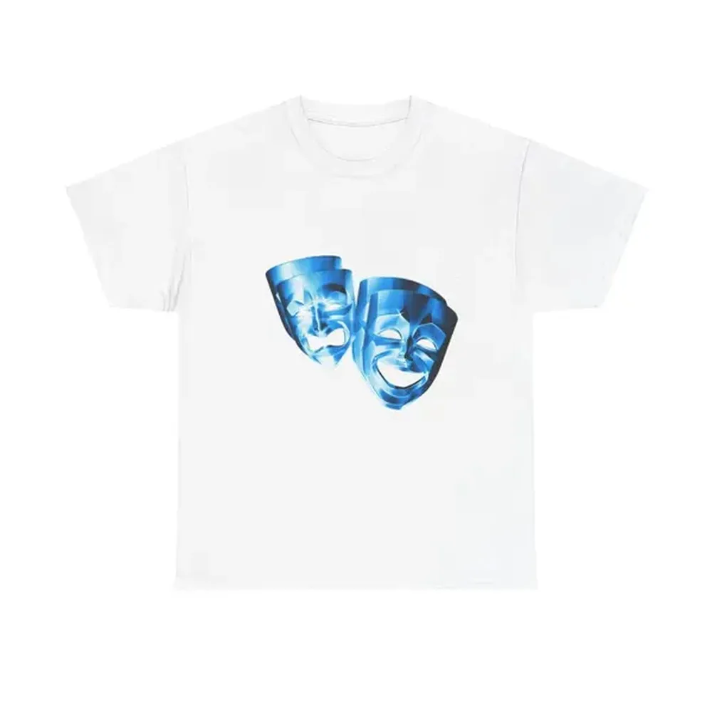 Women's Retro Metallic 2 Drama-Mask Graphic Tee, Y2K Alt-Aesthetic Unisex Everyday Wear Top