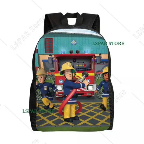 Custom Fireman Sam Travel Backpack Men Women School Laptop Bookbag Cartoon Firefighter College Student Daypack Bags