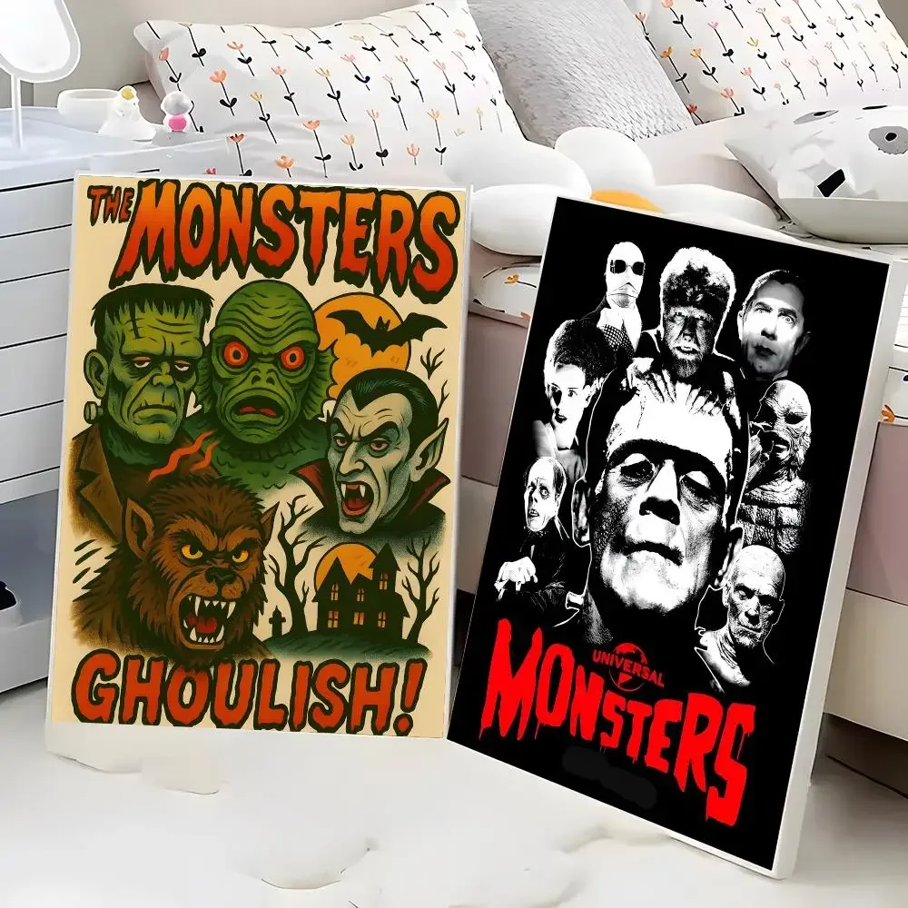 Universal Monsters Dracula Frankenstein Classic Horror Golden Age Cinema Calligraphy Poster Eco-Friendly Decor Frameless Canvas