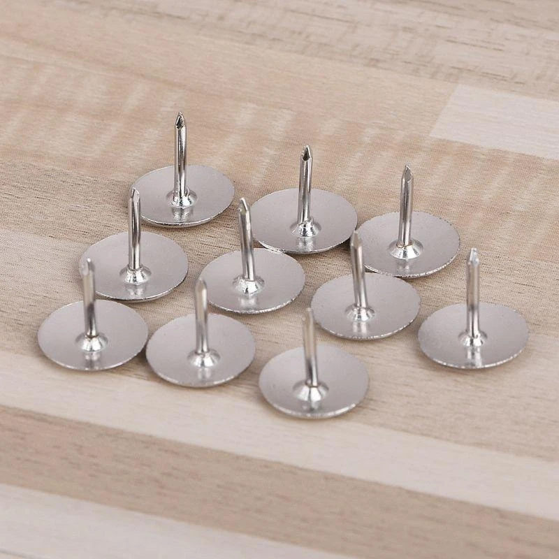 090F 80 Pcs Flat Thumb Tacks Silver Thumb Nails Round for Head for Sharp Steel Point Push Pins for Photo Map Bulletin Board C
