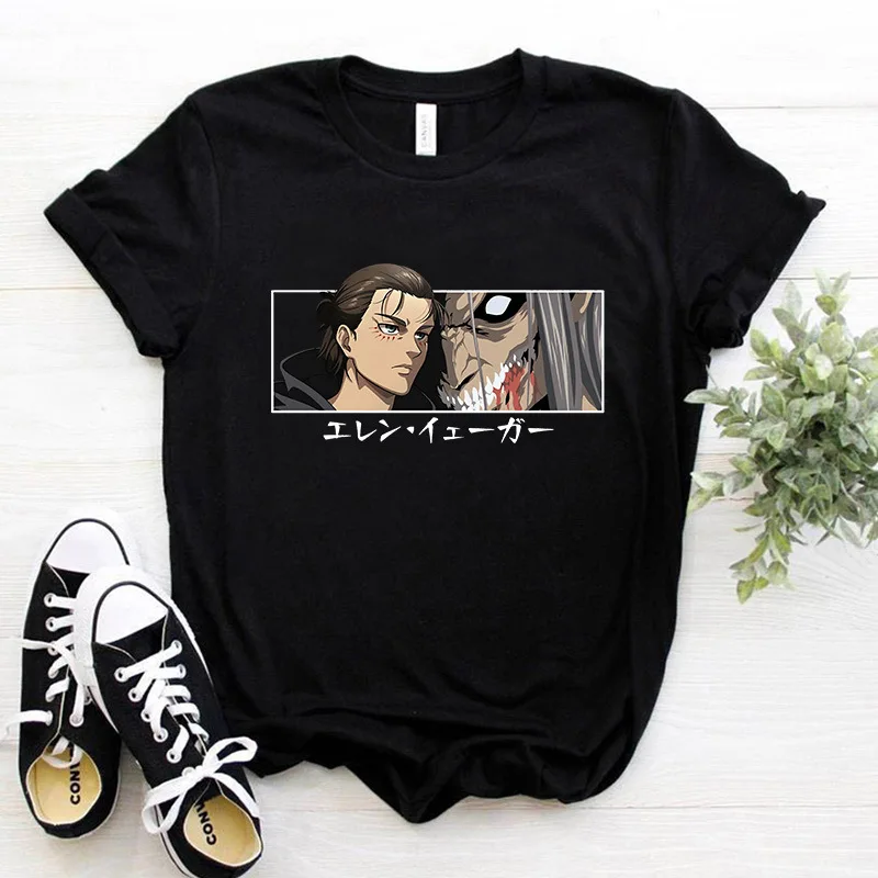 

New Anime Attack on Titan Levi Eren Man/Women Harajuku T-shirt Round Neck Short Sleeve Casual Unisex Streetwear Oversize Tee Top